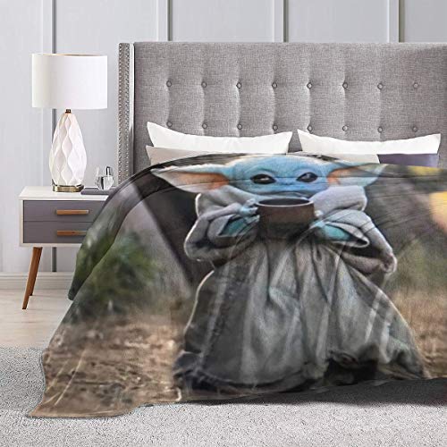 The Mandalorian Baby Yo-da Drink Soup Throw Flannel Fleece Blanket Lightweight Super Soft