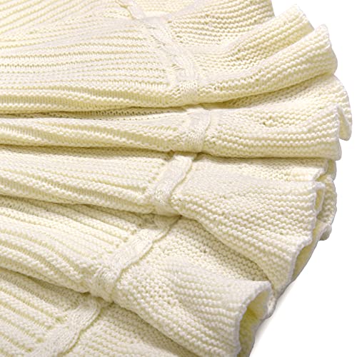 48" Ruffled Knit Christmas Tree Skirt Heavy Yarn Knitted Xmas Tree Collar With Drawstring Closure, Off White #TOP4