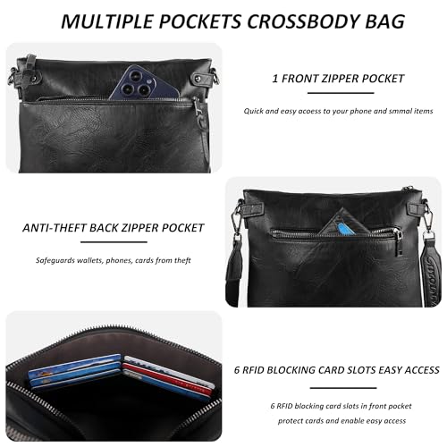 Image of TANTOMI Crossbody Bags for Women, PU Leather Hobo Purse Shoulder Handbags | Adjustable Wide Strap, Multi Pockets, Roomy, Lightweight, Versatile for Everyday or Travel