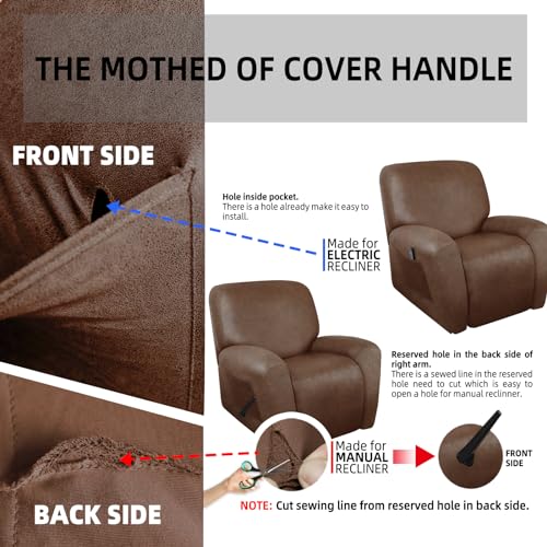 Image of ANARACHON Leather Look Oversize Recliner Chair Covers, Thick 4 Pieces Recliner Covers for Recliner Chair, Leather Cover for Recliner Slipcovers for Pets Kids(X-Large, Brown)