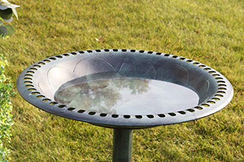 Pedestal Bird Bath Antique Fountain For Outdoor & Garden Decoration | 27 Inch Height | Green With Flower Pots #TOP5