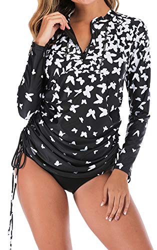 tengweng Women Rashguard Long Sleeve UV Protection Surfing Swimsuit Dress Tankini Bathing Suit Skirt XL Multicolor-C