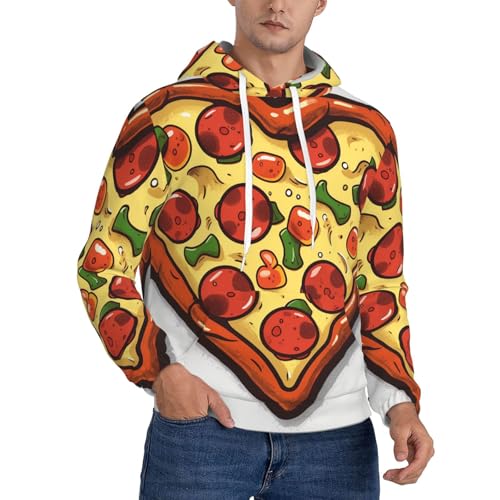 Men's Fleece Pullover Hoodie Long Sleeve Hooded I Love Pizza Heart Sweatshirt Casual Shirts With Pockets