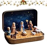 CRGANGZY Mini Weihnachtskrippen-Set in Blechdose, Tragbare Taschenkrippe mit Heilige Familie, Jesus & Schafe Figuren, Resin Weihnachtsdekoration for Zuhause, Büro, Reisen & Religionsgeschenke