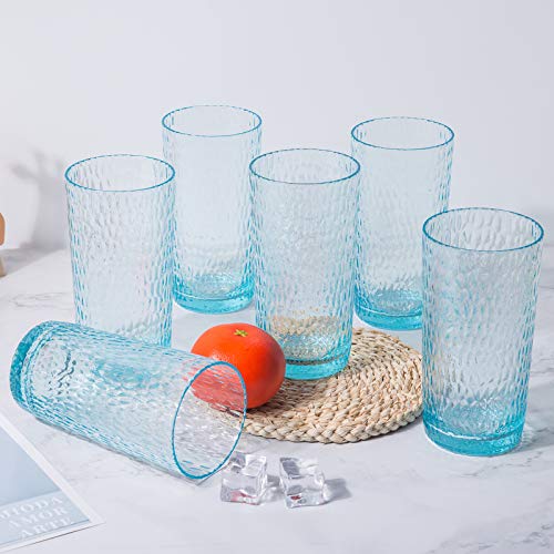 Kx-Ware 22-Ounce Honeycomb Highball Glasses Plastic Tumbler Acrylic Glasses, Set Of 6 Blue #TOP4