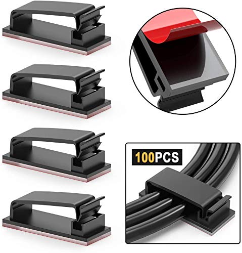 Organizador de Cables Autoadhesivo, Jirvyuk 100 piezas Clips de Cables para Cable de USB, TV, Cargador, Audio, Abrazadera de Alambre Mesa
