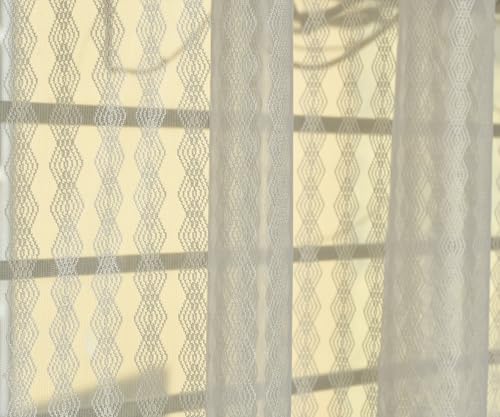 Image of FAB CASTLE Premium Sheer Net Curtain for Window 5 Feet | Transparent Net Fabric with Geometric Design | Pack of 1, Cream