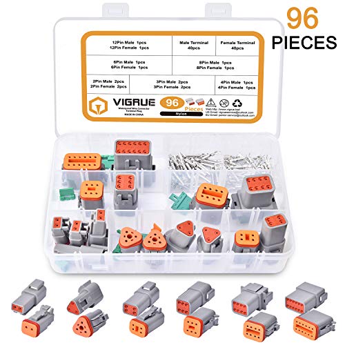 Electrical Wire Connector Plug - VIGRUE 96pcs 8 Sets 2 3 4 6 8 12 Pin 22-16AWG Waterproof Sealed Auto Gray Male and Female Terminal Connectors for Motorcycle,Truck, Car, Boats,Scooter