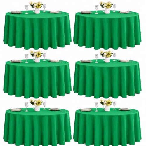 Image of 6-Pack Round 90-inch Forest Green Table Cloths, Solid Stain and Wrinkle Resistant Circular Tablecloth, Premium Plain Weave Polyester Fabric Table Linen Covers for Hotel, Banquet