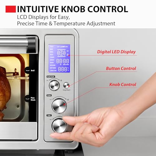 Image of TOSHIBA 10-in-1 Convection Toaster Oven, 6-Slice Countertop Oven, 1500W with Toast, Bake, Broil, Rotisserie & Pizza Functions, LCD Knob Controls, 6 Accessories, Stainless Steel