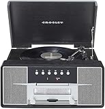Crosley CR7016A-BK Rhapsody 7-in-1 Bluetooth 3-Speed Vinyl Record Player Turntable, CD Player, AM/FM Radio, Black