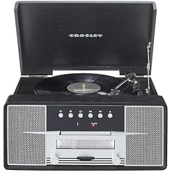 Crosley CR7016A-BK Rhapsody 7-in-1 Bluetooth 3-Speed Vinyl Record Player Turntable, CD Player, AM/FM Radio, Black - Les Beatles, Paul McCartney, John Lennon, RIngo Starr, George Harrison