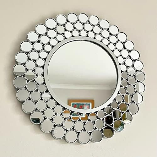 Darthome Silver Round Bubble Mirror Plastic Frame Modern Wall Hanging Circles Home Decoration Large Art 40cm