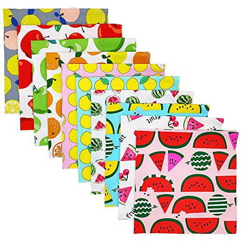Qimicody Fat Quarters Fabric Bundles, 10 Pcs 100% Cotton 20” X 20” (50Cmx50Cm) Precut Quilting Fabric Squares Sheets For Diy Patchwork Sewing Quilting Crafting, No Repeat Design (Fruit Pattern) #TOP1