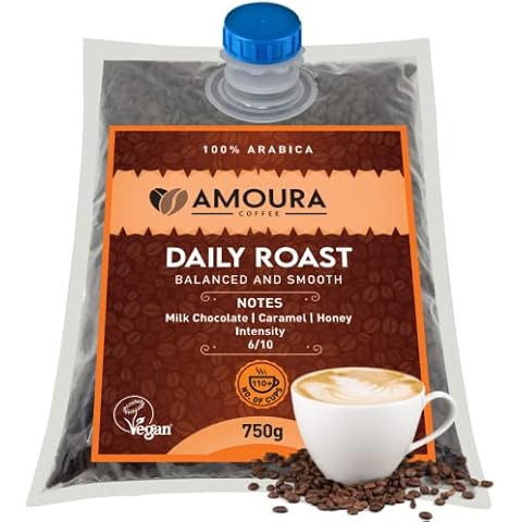 110+ Cups Amoura Coffee® Beans (750g) | Strong & Smooth | 100% Arabica Authentic | Freshly Roasted | Ideal For Black Coffee, Latte's, Mochas & Much more! | Anti-Stale Packaging Cover