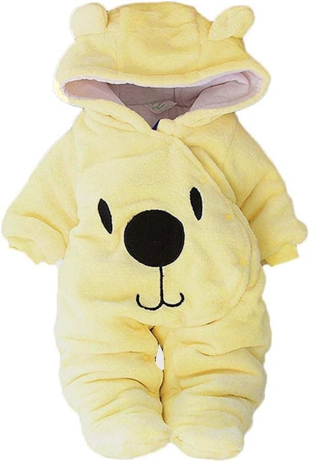Soolike Newborn Baby Hooded Jumpsuit,Smile Bear Fleece Velvet Velvet Overall Onesie Hoody Snowsuit for Baby Outgoing