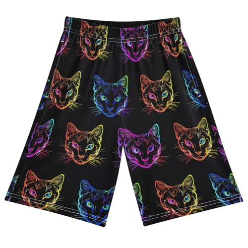 Colored Neon Cat Pajama Shorts Summer Lounge Pajama Bottoms Elastic Waist Pjs Pants for 6-14 Years