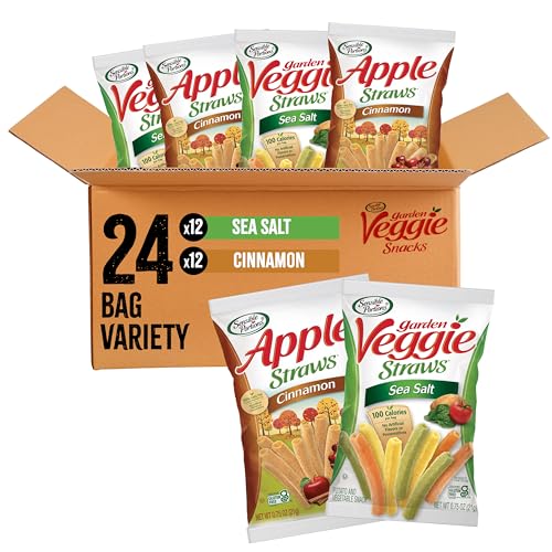 Sensible Portions Sweet & Salty Straws Variety Pack, Apple Straws and Sea Salt Veggie Straws, 0.75 oz Bag (Pack of 24)
