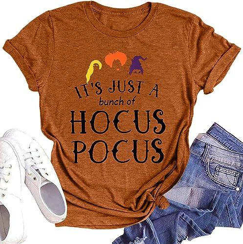 DESFSE Its Just A Bunch of Hocus Pocus T-Shirts for Women Sanderson Sisters Shirt Halloween Movie Graphic Fall Tee Tops