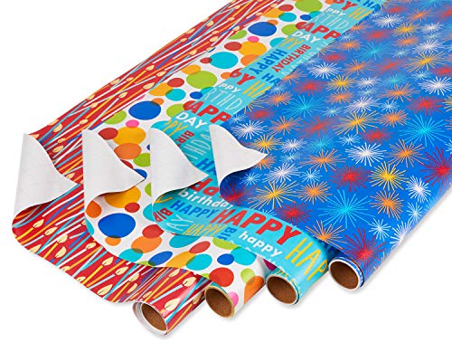 American Greetings Birthday Wrapping Paper Kit With Cut Lines, Bows And Gift Tags, Balloons, Candles, And Fireworks (7 Bows, 30 Gift Tags, 4 Rolls, 120 Sq. Ft) #TOP1
