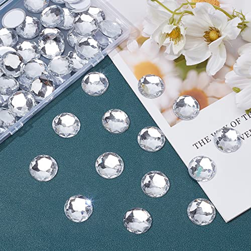 FINGERINSPIRE 60 Stück 20 mm flache Rückseite runde Acryl-Strasssteine mit Behälter, klare, selbstklebende Kristallkreise, Edelsteine, funkelnde Kunststoffaufkleber für Kostüme, Cosplay, Juwelen,