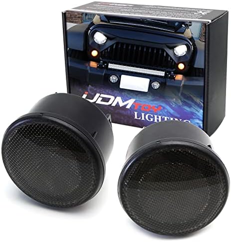iJDMTOY (2 Smoked Lens LED Driving/DRL Turn Signal Lamp Assembly Compatible With Jeep 2007-17 Wrangler (White LED Halo Ring as Parking/Driving/DRL Lights & Amber LED Center Light as Turn Signals)