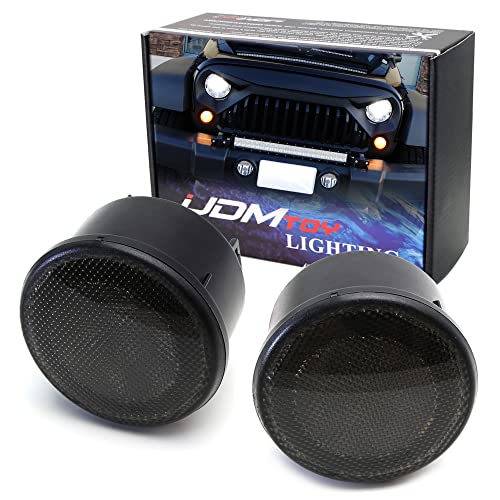 Ijdmtoy (2 Smoked Lens Led Driving/Drl Turn Signal Lamp Assembly Compatible With Jeep 2007-17 Wrangler (White Led Halo Ring As Parking/Driving/Drl Lights & Amber Led Center Light As Turn Signals) #TOP12