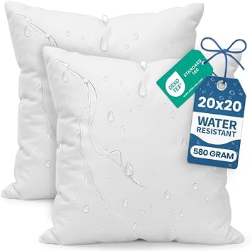 Utopia Bedding 20x20 Outdoor Pillows, Water Resistant Throw Pillows, 2-Pack | Outdoor Throw Pillows, Water Repellent, Decorative Pillow for Patio Furniture & Porches, Plush & Supportive, Pack of 2, White