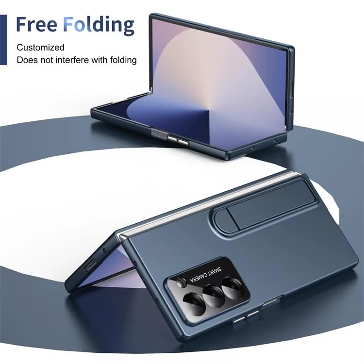Image of amazon basics for Samsung Galaxy Z Fold 7 Case with Kickstand, [Compatible with Magsafe], Integrated Hinge Protection, Slim Fit Back Cover - Blue