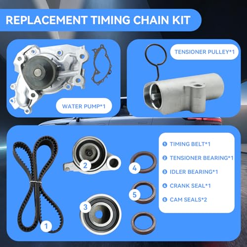 TKT-026 Engine Timing Belt Kit with Water Pump Compatible with 2001-2010 Highlander Camry Sienna Solara & Lexus ES300 RX330 RX400h 3.0L 1MZFE/3.3L 3MZFE V6 DOHC 24V