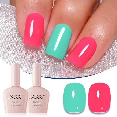 Imtiti Set di smalti gel primaverili, 2 colori rosa neon e ciano Smalto Gel Soak Off UV/LED per manicure a casa (10ML*2-941))