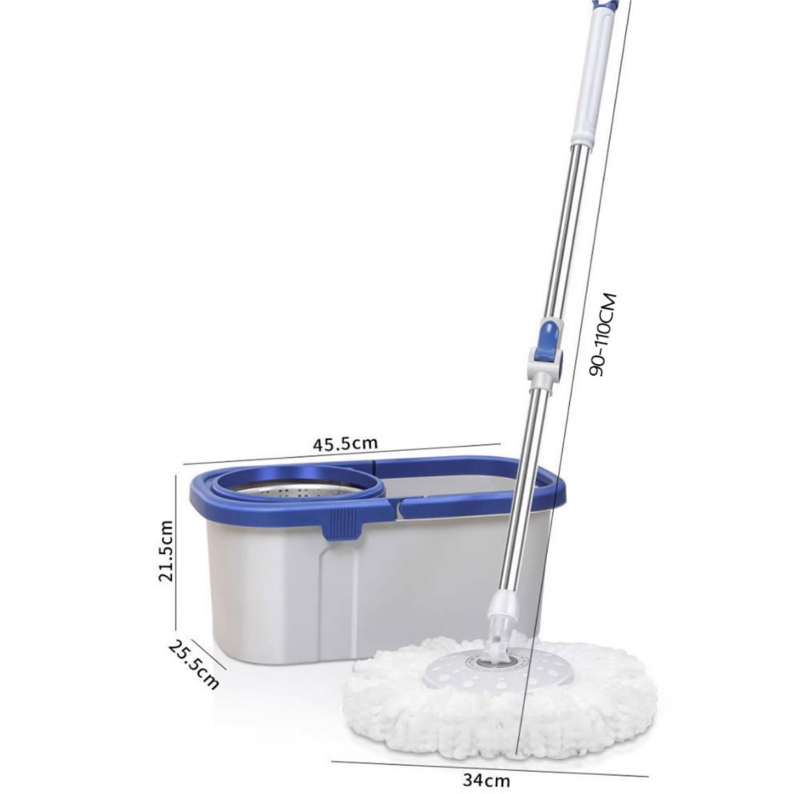 Juego de fregona giratoria y Cubo con escurridor, Cabezal de fregona Giratorio de 360° con 5 recambios de fregona de Microfibra y Mango de Acero Inoxidable,Gris