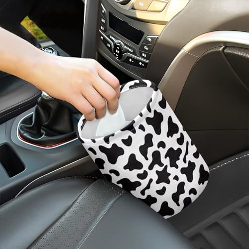 Image of Renewold Waterproof Car Trash Can, Fashion Cow Print Black White, Collapsible Garbage Bin with Button Strap, Storage Organizer Bag, SUV Van Sedan Truck Accessories for Men and Women