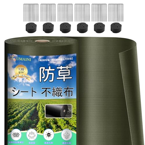 防草シート 厚手 高耐久 2×30M シート防草 不織布 除草シート補修テープ 雑草防止シート固定ピン60本と黒丸60枚付き 家庭菜園 農業 工事用 園芸用 人工芝下 （グリーン）