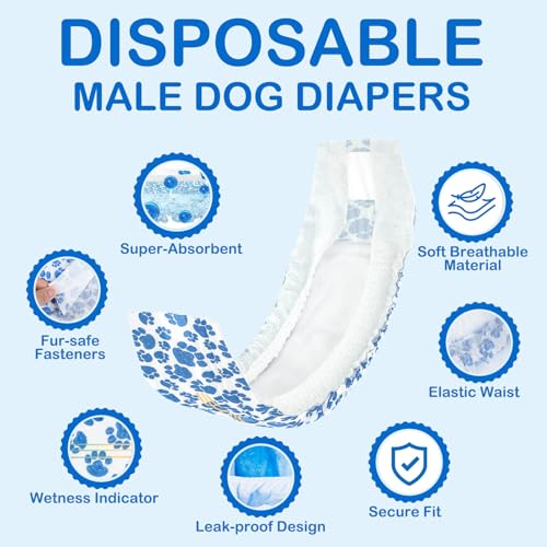 Image of Dono Dog Diapers Male, Disposable Male Dog Wraps 30ct, Ultra Absorbent Doggie Diapers, Rapid-Dry Leak-Proof Puppy Diapers, Wetness Indicator Excitable Urination Incontinence,Large