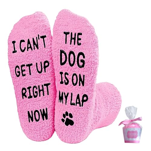 Funny Socks Novelty Sock Dog Dad Gifts Mens Gift Best Fun Personalised from The Dogs Is on My Lap Pet Lover Presents Get Up Ornament Slim Big with Cake Cup for Lovers Women Men Mum Christmas (Pink)