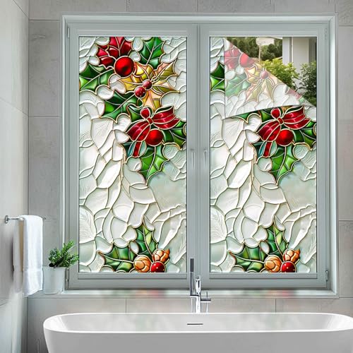 Vinilo decorativo para ventana con diseño festivo de acebo miniatura 5