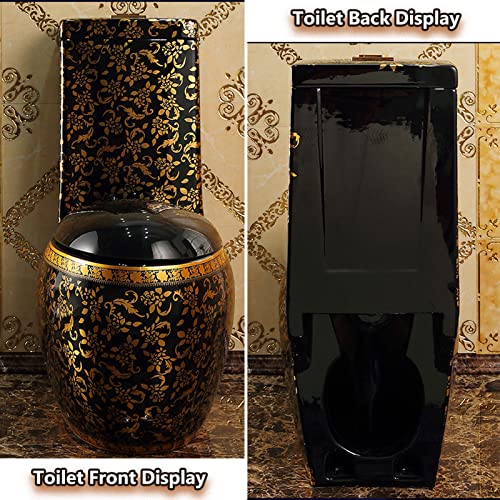 Dual Flush Elongated One Piece Toilet With Soft Closing Seat Super Whirlpool Deodorant Household Luxurious Black Gold Creative Ceramic Toilet Black Gold-12" Rough In #TOP4