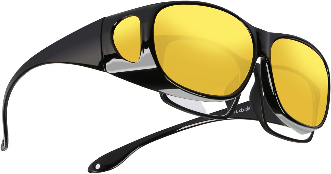 LuxtudeSunglasses Fit Over Glasses for Men & Women,Wrap Around Sunglasses Polarized for Day & Night, 100% UV Protection