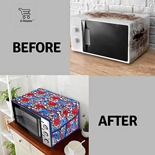 Image of PVC Waterproof 3-Layered Microwave Oven Top Cover With 4 Utility Pockets Suitable for Upto 30 Liter (Color- Blue, Size-36x14 Inches)