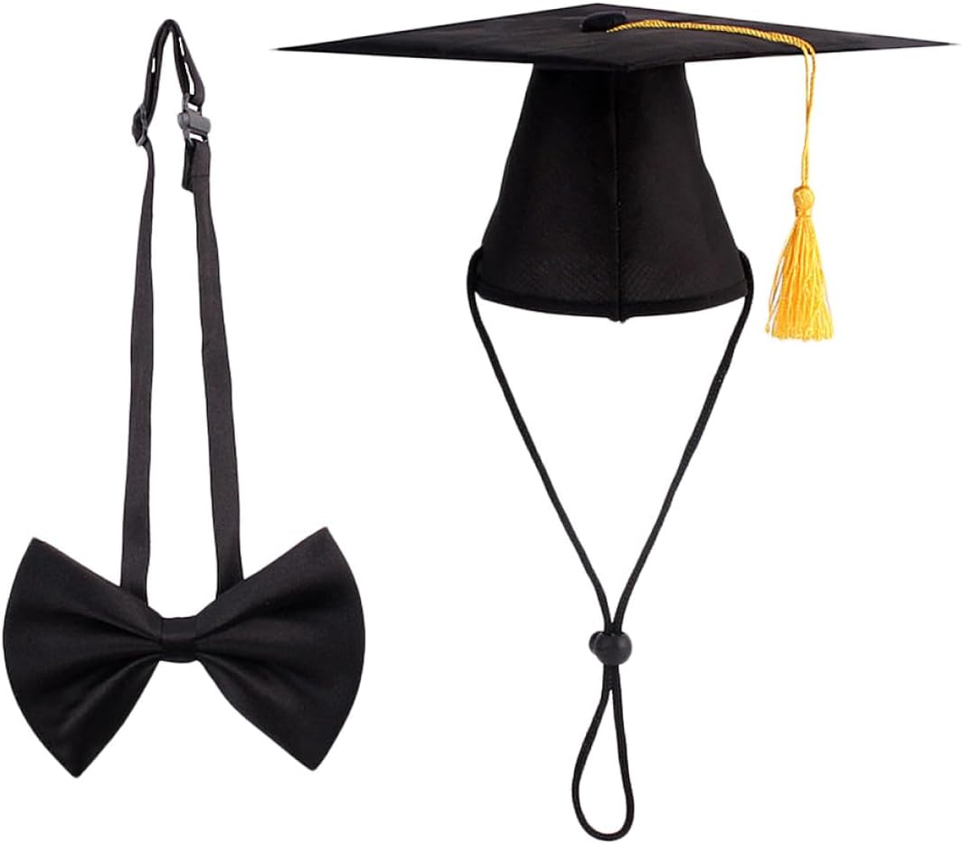 Balacoo Pet Doctoral Graduation Cap and Bow Tie Set Black Reusable Pet Party Hat Dog Birthday Costume Accessory for Puppies and Small Dogs