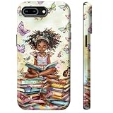 Black Girl Read Book Phone Case for iPhone 7 Plus, Dual Layer Shockproof Heavy Duty Protective Cover with Soft TPU + Hard PC, Anti-Scratch Slim Fit, Wireless Charging Compatible