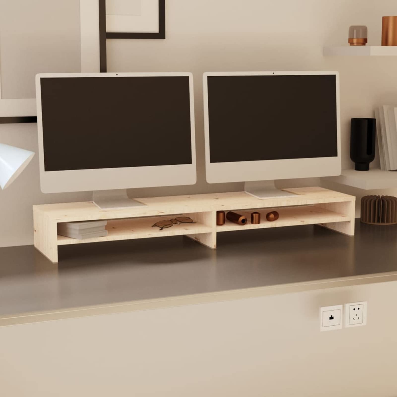 Chusui Supporto per Monitor,Supporto per Monitor da Scrivania,Supporto per Monitor PC,Supporto per Monitor 100x24x13 cm in Legno Massello di Pino