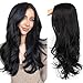 AISI QUEENS Black Wavy Wigs for Women Long Curly Wig Synthetic Party Wigs Middle Part Full Wigs Natural Looking