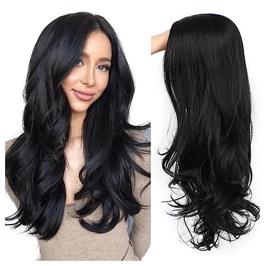 AISI QUEENS Black Wavy Wigs for Women Long Curly Wig Synthetic Party Wigs Middle Part Full Wigs Natural Looking