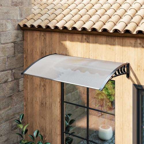 Miniatura 9 de Outsunny Marquesinas Exterior Para Puertas Y Ventanas, 150x90 Cm, Tejadillo De Protección Contra Sol Y Lluvia, Con Cubierta De Policarbonato, Soporte De Aleación De Aluminio, Blanco