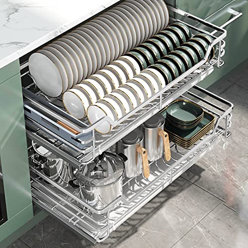 Tiroir Coulissant à 2 Niveaux en Acier Inoxydable pour Organiser un Meuble Bas de Cuisine