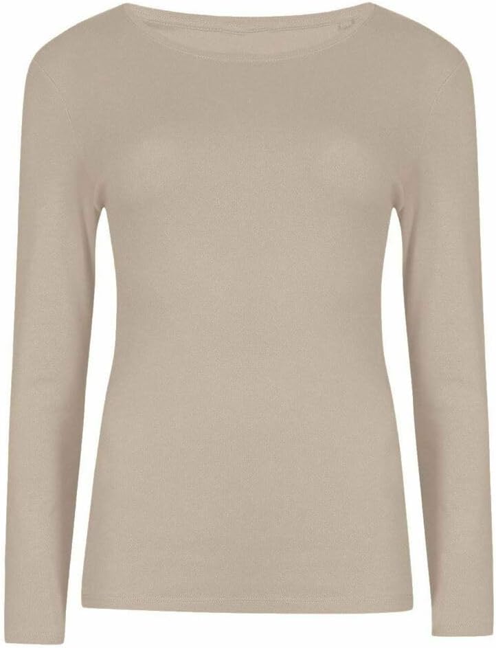 Women Ladies Long Sleeve Round Neck Plain Top Stretchy Casual Summer T-Shirts Basic Slim fit Tee Tops UK Plus Size 8-26