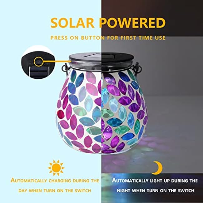 Afirst Mosaic Solar Lanterns Outdoor - Glass Hanging Solar Lights Hollow Out Waterproof Table Lamp Outdoor Decorative for Garden, Patio, Holiday Party Outdoor Decoration