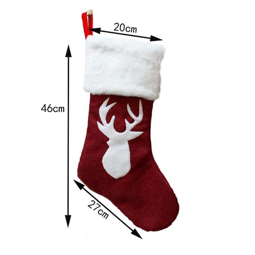 DieffematicSDW Świąteczna skarpeta Christmas pończochy 18-calowy poroże, płatek śniegu z len i klasyczne duże skarpetki. (Color : Style 1)